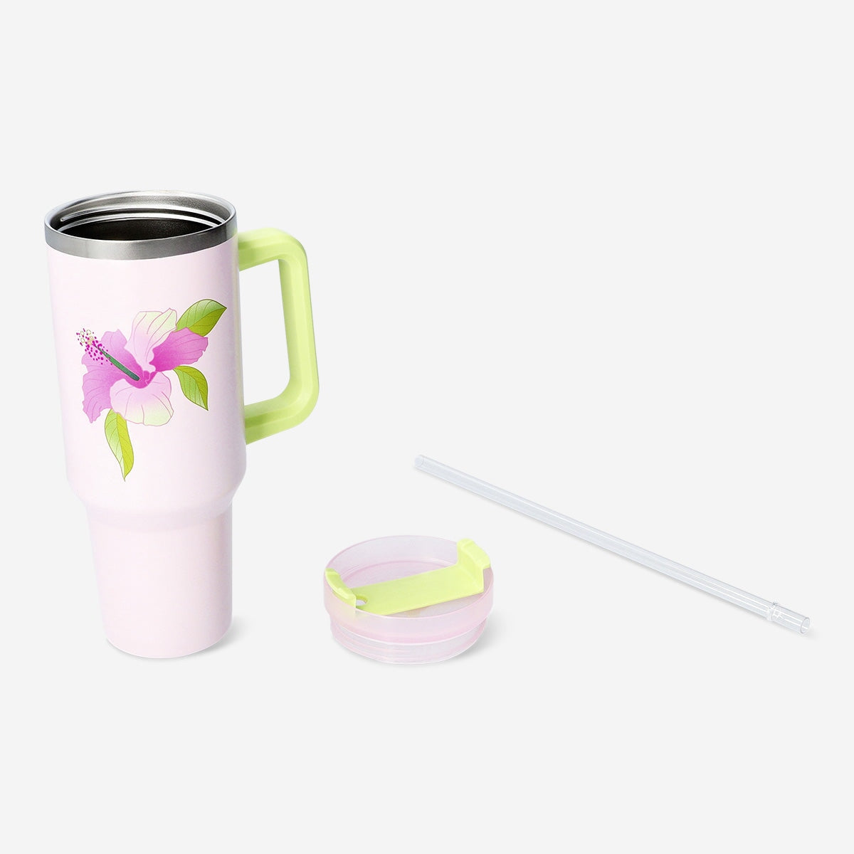 Hibiscus print tumbler with lid and straw - 1200 ml Kitchen Flying Tiger Copenhagen 