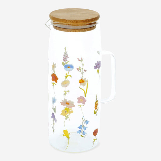 Pichet avec couvercle en bambou et fleurs - 1,19 l