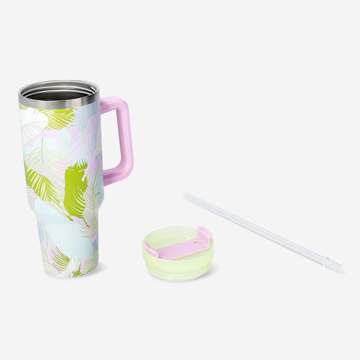 Palm leaves printed tumbler with lid and straw - 1200 ml Kitchen Flying Tiger Copenhagen 